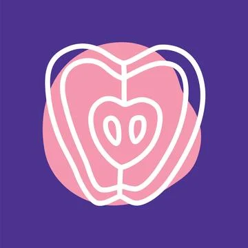 Apple half doodle icon hand drawn with thin line and colorful blob Illustrazione stock