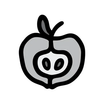 Apple half doodle icon hand drawn with black line freehand style colored grey Stock Illustration
