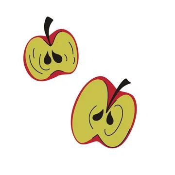 Apple Halves With Sad Face Vector Illustration Illustrazione stock