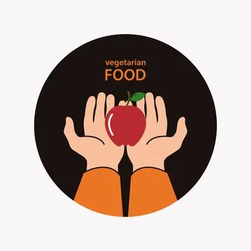 Apple in hand design vector illustration. Vegetarian Food icon concept Stock Illustration