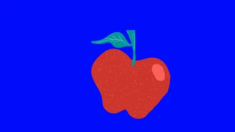 Apple hand drawn blue screen. floating loop animation Stock Footage 128069010