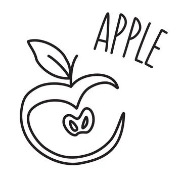 Apple hand drawn with thin line isolated on white background Stock Illustration