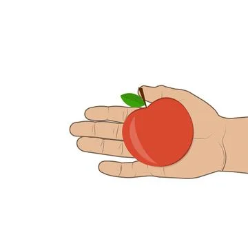 Apple in hand isolated vector illustration on white background Stock Illustration