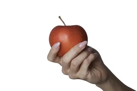 Apple In Hand On White Background Stock-Fotos