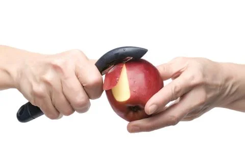 Apple on hand on white Stock Photos