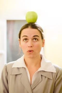 Apple on head 스톡 사진