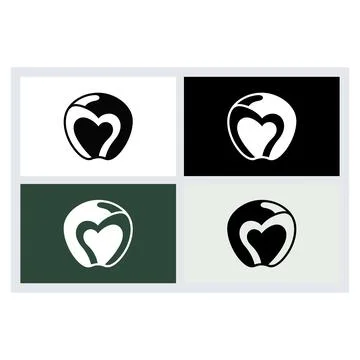 Apple with Heart Shape Logo Design Icon Set Stock Illustration