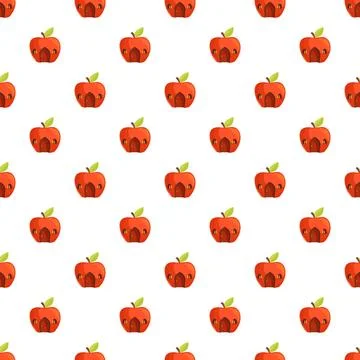 Apple houses creating a whimsical, repeating pattern Stock Illustration