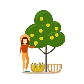 Apple hunter people concept vector flat illustration Stock Illustration