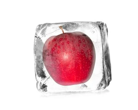 Apple in ice cube Stock Photos