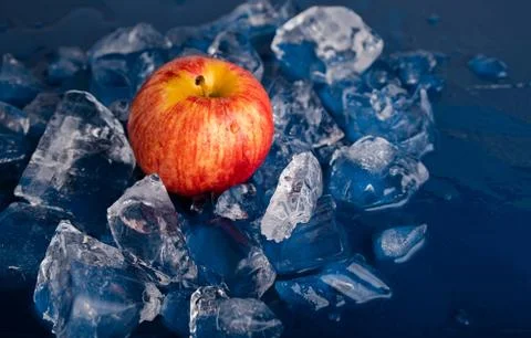 Apple in ice on a dark blue background Stock Photos