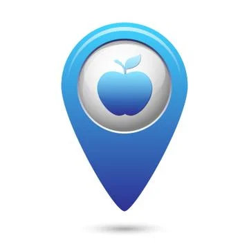 Apple icon on blue map pointer Stock Illustration
