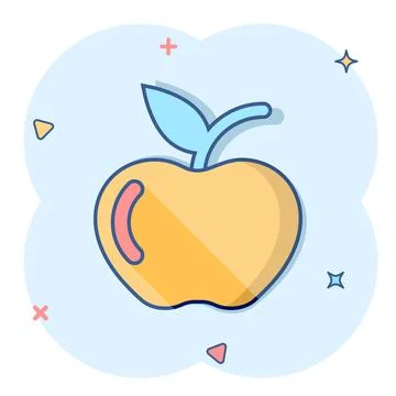 Apple icon in comic style. Fresh fruit cartoon vector illustration on white i Stock Illustration