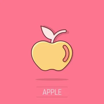 Apple icon in comic style. Fresh fruit cartoon vector illustration on isola.. Stock Illustration