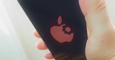 Apple icon with a gear like bite shape, presentation Stock Footage 313439660