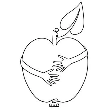 Apple icon . Hands hug an Apple. Vector sign greengrocer. The concept of Slow Stock Illustration