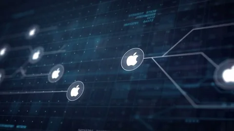 Apple Icon Line Connection of Circuit Board Loop Animation 4K Stock Footage 70597105