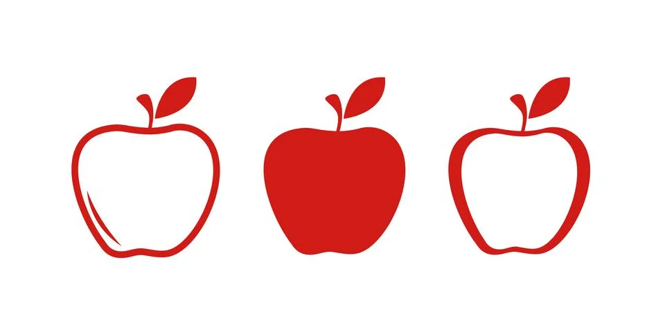 Apple icon set in flat style. Fresh apple with leaf symbol in black isolated Stock Illustration