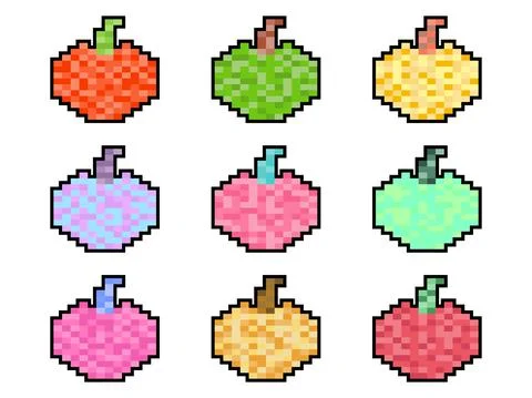 Apple icon set isolated on white background. 8 bit apple icon in 2D retro Illustrazione stock