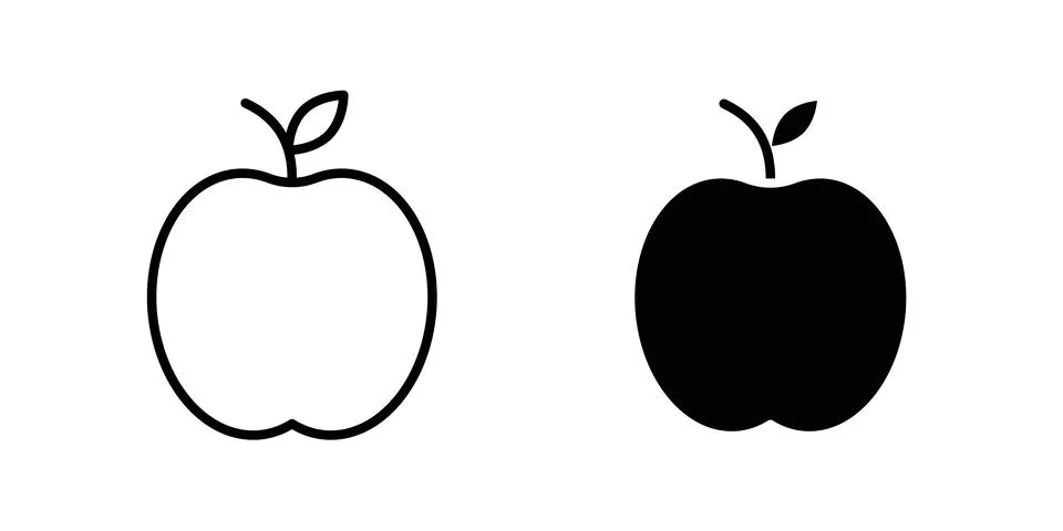 Apple icon solid, line, and editable vector set. Stock Illustration