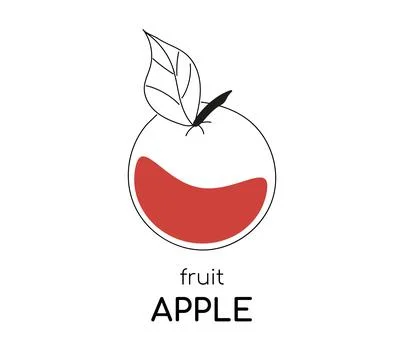 Apple illustration. Contour image with a drop of red color. The fruit of the Stock Illustration