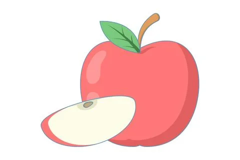 Apple illustration isolated on white background. Ripe fruit, halves and slices. Stock Illustration