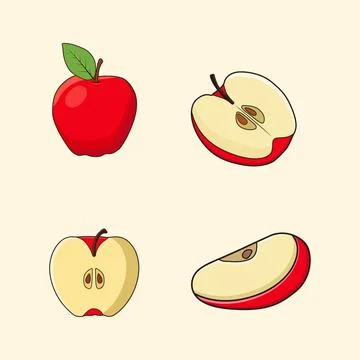 Apple illustration, Set different angles of apple fruit cartoon vector Stock Illustration