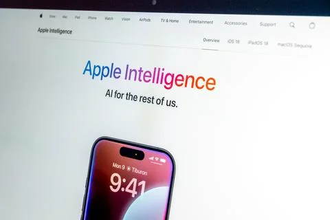 Apple intelligence website displaying on laptop screen Foto stock