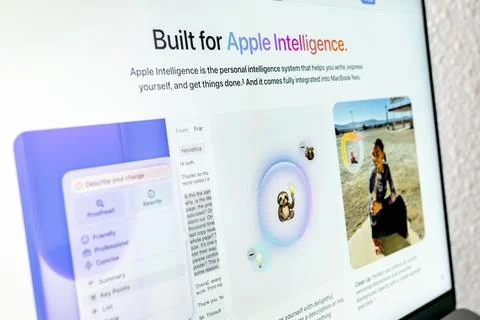 Apple intelligence website showing ai feat.. Foto stock