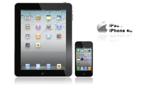 Apple ipad and iphone 4 photo taken on Stock Illustration