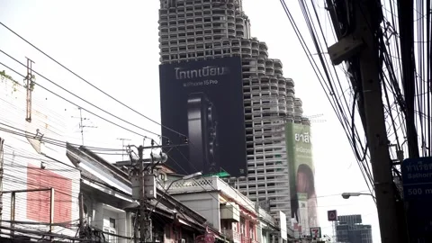 Apple iPhone 15 advertisement displayed on a building. Video stock 250417767