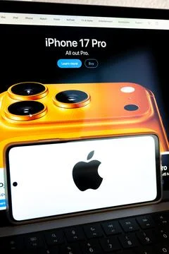 Apple iphone 17 pro advertisement on a computing device Stock Photos