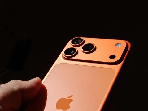 Apple iPhone 17 Pro Max Orange Back with Triple Camera Stock Photos