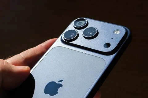 Apple iPhone 17 Pro Max Blue Back with Camera Lenses Stock Photos