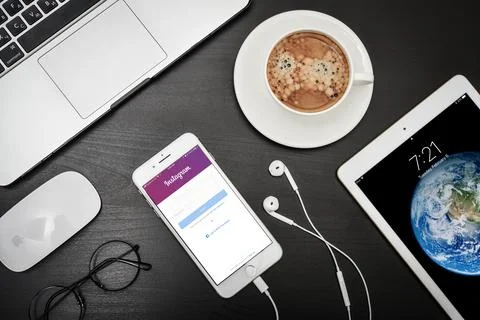 Apple iPhone 8 plus with Instagram app on the screen Stock Photos