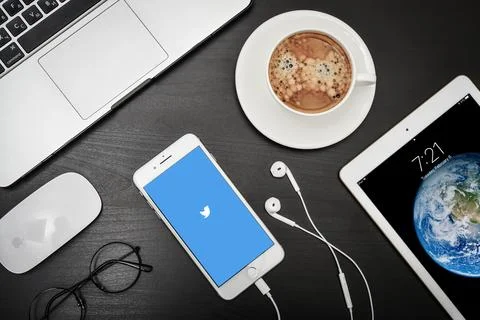 Apple iPhone 8 plus with Twitter app on the screen Stock Photos