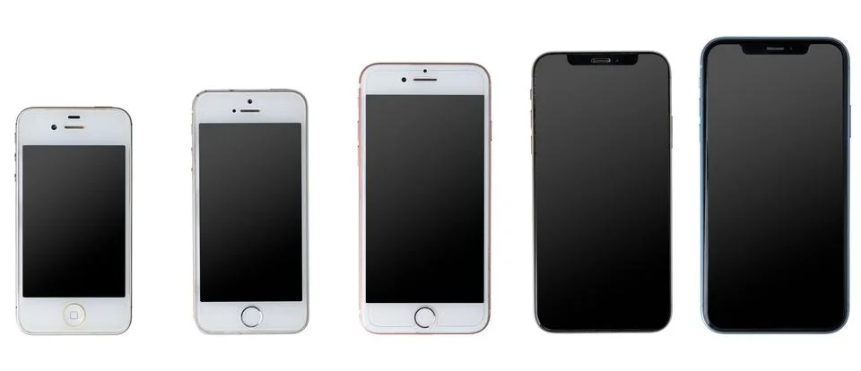 Apple iPhone smartphone evolution from 4S to XR models. Stock Photos