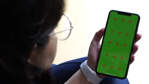 Apple iPhone XS Max Green Chroma Key with multiple gestures on touch screen Stock Footage 111169706