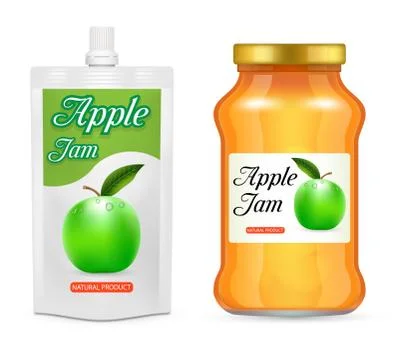 Apple jam packaging vector realistic mockup set Stock Illustration