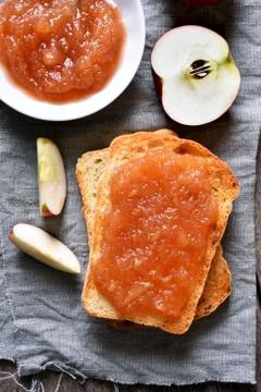 Apple jam on toast bread Stock Photos