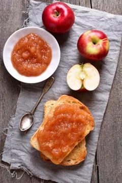 Apple jam on toast bread Stock Photos