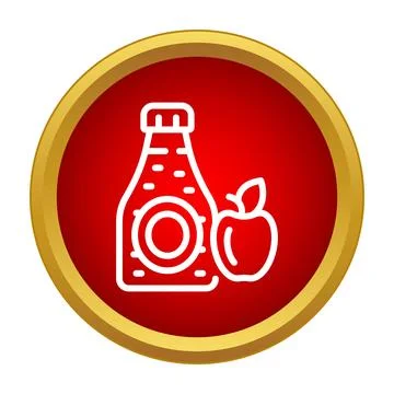 Apple juice bottle and fruit line icon Stock Illustration