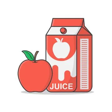 Apple Juice Box With Apple Vector Icon Illustration. Juice Cardboard Packag.. Stock Illustration