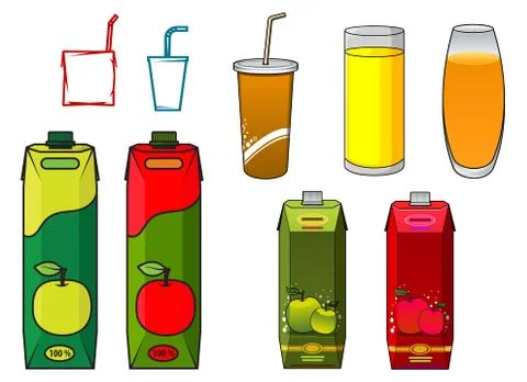 Apple juice design elements in cartoon style Stock Illustration