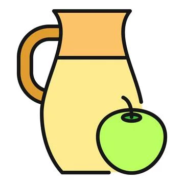 Apple juice pitcher flat color line icon Stock Illustration