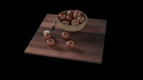 Apple knife basket table 3d Stock Illustration