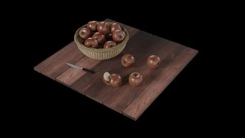 Apple knife basket table 3d Stock Illustration
