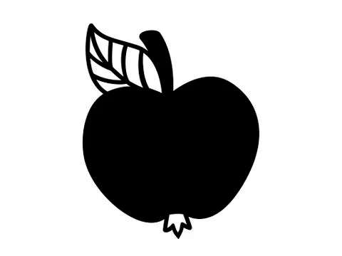 Apple with leaf and handle - black vector silhouette for pictogram or logo. Stock Illustration