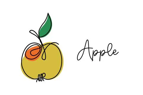 Apple with leaf continuous one line drawing Stock Illustration