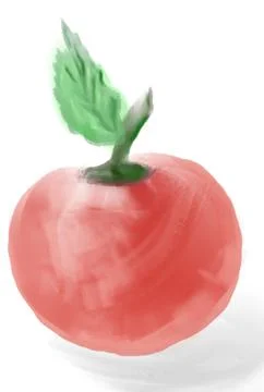 An apple with a leaf, as if painted with paints. Illustrazione stock
